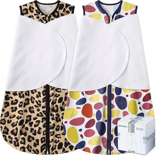 Newborn Sleep Sack Baby Swaddle,3-Way Adjustable Wearable Blanket,100% Rayon Cotton Swaddling Sleeping Bag，TOG 0.5 (Leopard & Cobble, 3-6 Months)