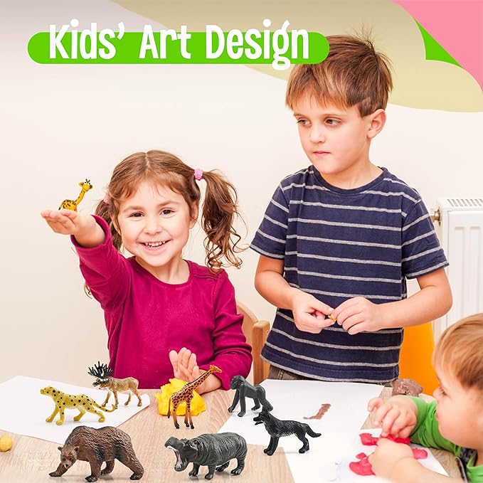 15 Wild Animal Figurines for Kids, Plastic Safari Animal Toys Tiny Portable Jungle Creature Figures Playset Montessori Toys Educational Game for Homeschool Preschool Toddler Kids