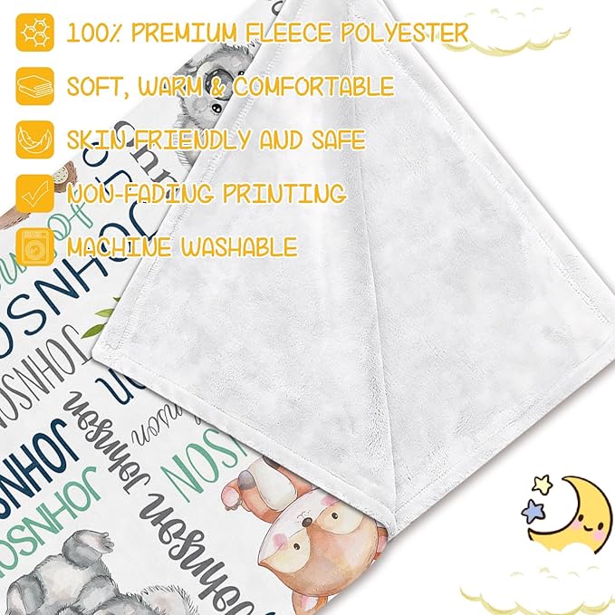 Personalized Baby Blanket - Custom Name Blanket for Girls & Boys, Super Soft Plush Fleece