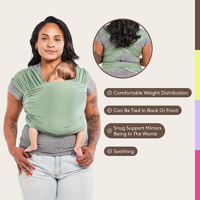 Baby Tula Stretchy Tencel™ Baby Wrap Carrier – Soft Newborn & Infant Wrap Sling, Ergonomic Hands-Free Baby Carrier, Breathable & Adjustable, Eco-Friendly for 8–25 lbs - Sage
