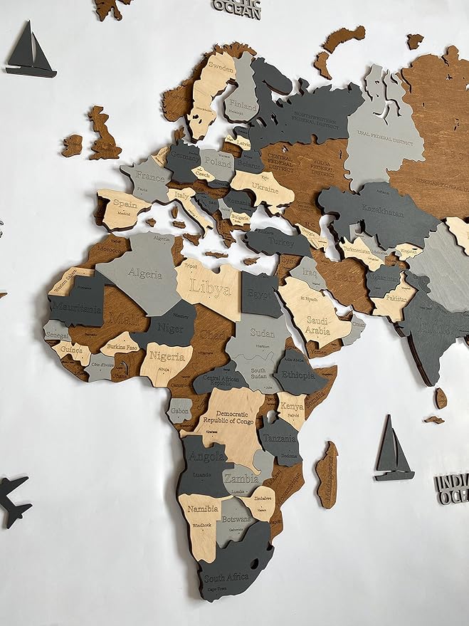 Wooden World Map 3D Art Large Wall Decor - Size (M, L, XL) Any Occasion Gift Idea - Wall Art For Home, Kitchen or Office
