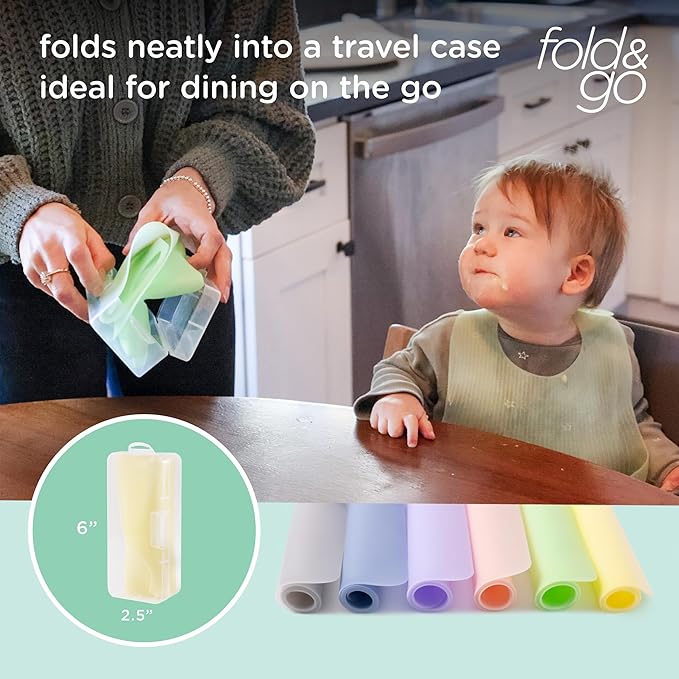 Olababy Fold N Go Silicone Placemat w Travel Case | Dishwasher Safe, BPA Free, Non-Slip, Waterproof | Mini Dining Mat for Infants, Babies, Toddlers and Kids (1, Blueberry)