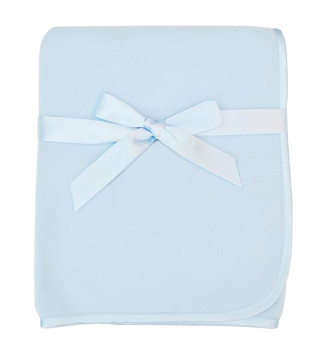 American Baby Company Fleece Blanket with Silk-Like Satin Trim, Soft, Warm & Cozy, Blue, 30" x 30" for Boys and Girls, Perfect for Baby Carrier, Stroller, Travel and Gifting