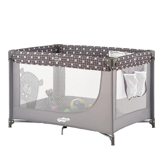 Pamo Babe Portable Crib Baby Playpen with Mattress and Carry Bag Grey
