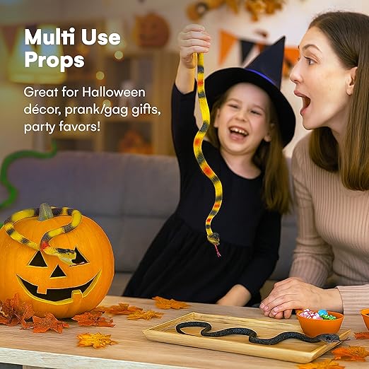 Kicko 12 Pack of 14 Inch Assorted Rubber Toy Snake - Soft Flexible Realistic Fake Floating Plastic Snakes - Colorful Bulk Small Sizes Set for Reptile School Collection, Birthday Party, Halloween Props