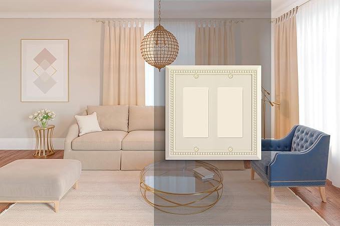 Henne Bery Sunken Pearls Heavy Duty Decorative Wall Plate Switch Plate Outlet Cover, Durable Solid Zinc Alloy (Double Decorator, Light Almond)