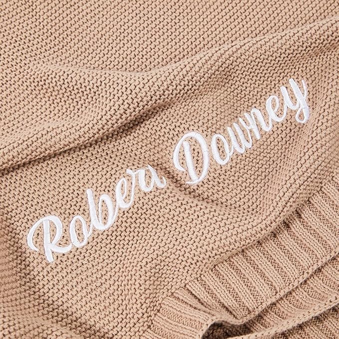 Personalized Knit Baby Blanket,Custom Embroidered Blanket with Name,Customized Handmade Nursery Blankets,Newborn Baby Gifts for Boy/Girl,Birthday