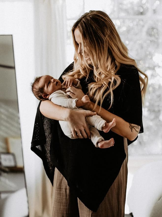 We are Amma | The Cocoon™ - Newborn Essentials Must Haves: Nursing Cover for Breast Feeding Essentials | Nursing Sweater Used as Breastfeeding Cover (Black, Plus Size)