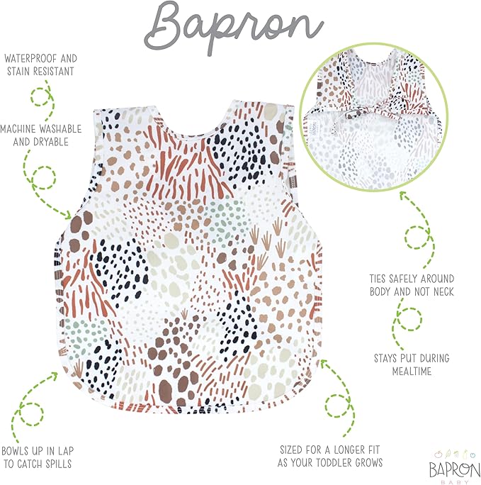 BapronBaby Animal Prints Bapron - No Neck Tie Safer Bib - Baby & Toddler - Soft Waterproof - PVC, BPA & Phthalate Free - 6m+
