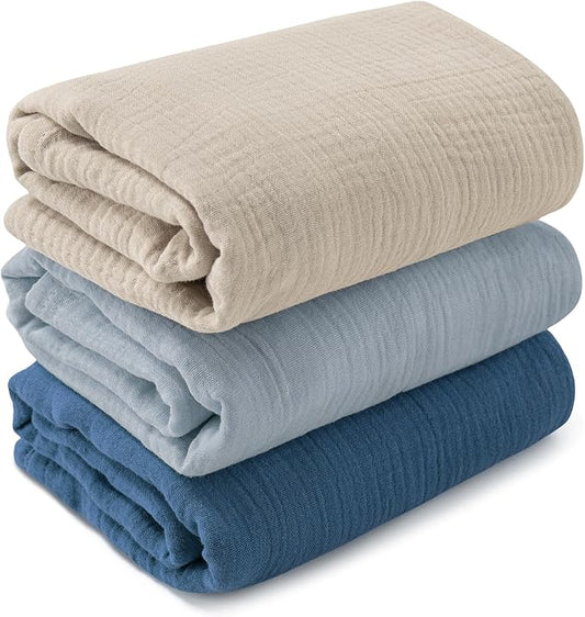 Muslin Swaddle Blankets for Newborn, 3 Pack Breathable Soft Receiving Blanket, Large 38 x 40 inches Swaddle Wrap Burping Clothes Diapers, Essentials Infant Shower Items, Toddler Gift (Graceful Colors)
