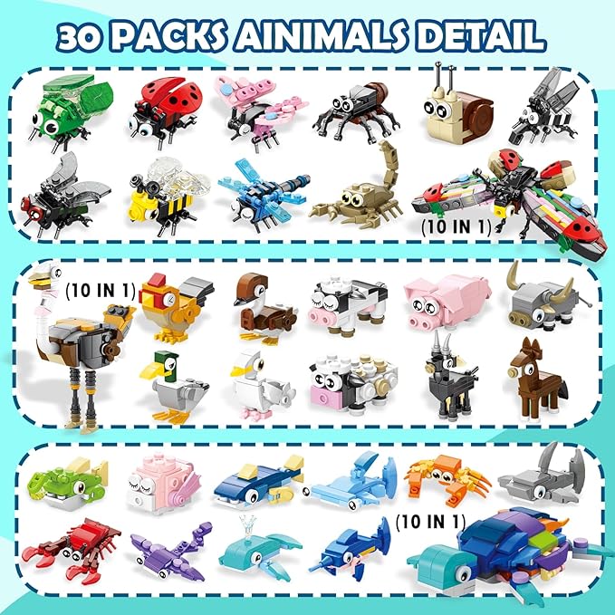 30 Pack Party Favors Building Set for Kids, Mini Animals Building Block Toy, Classroom Prizes Goodie Bags Stuffer, Easter Gifts Birthday for Boy Girls Age