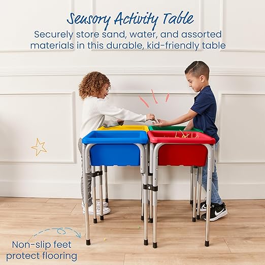 ECR4Kids 4-Station Sand and Water Adjustable Play Table, Sensory Bins, Primary