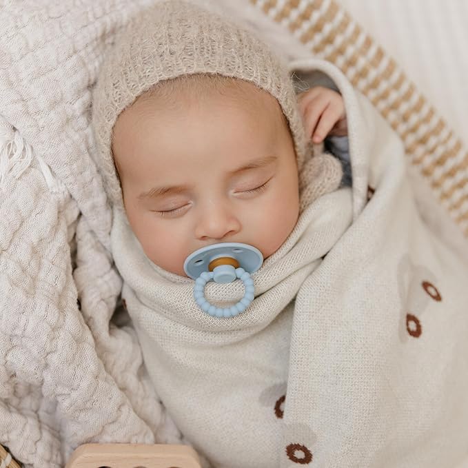 Luladream Pacifier - Natural Rubber Nipple - Soft Teething Handle - for Infants Baby's and Toddlers, 0-18 Months (Sky Blue + Ash Blue)