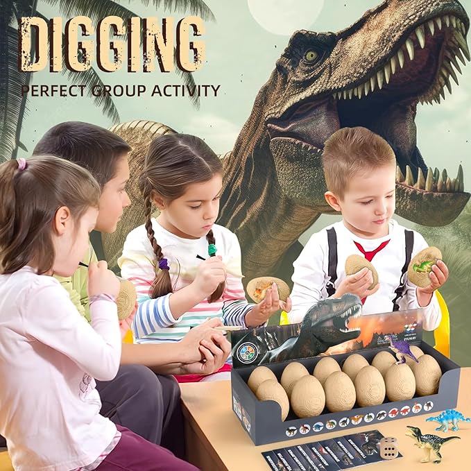 Dinosaur Eggs Dig Kit - Dinosaur Toys for Kids 5-7, Dinosaur Eggs Excavation Kit with 12 Dinosaurs Inside, Fossil Dino Toy, Dinosaur Gifts for Boys Girls 6 and Up Year Old Birthday Easter Gifts