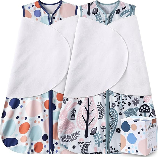 Newborn Sleep Sack Baby Swaddle,3-Way Adjustable Wearable Blanket,100% Rayon Cotton Swaddling Sleeping Bag. (Rabbit&Rocks, 3-6 Months)