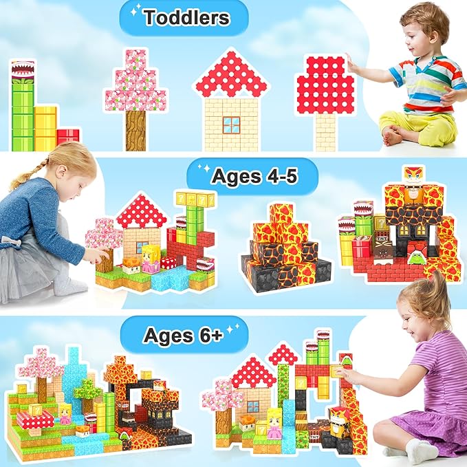 110PCS Magnetic Blocks - Build Mine Magnet World Magic Teleport Pipes Set, Building STEM Sensory Toddler Toys for 3+ Year Old Boys & Girls, Compatible with All Magworld 1” Magnetic Blocks Kids Toys