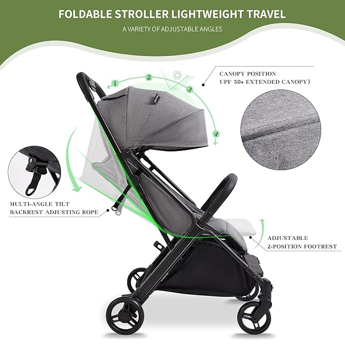 COOL KIDS Baby Stroller,Umbrella Stroller with Automatic Fold,Baby Strollers with Pop Out Sun Canopy,Baby Airplane Travel Essentials(Gray)