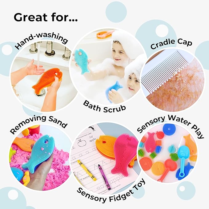 Innobaby Bathin' Smart Silicone Fish Bath Scrub, Aqua/Periwinkle
