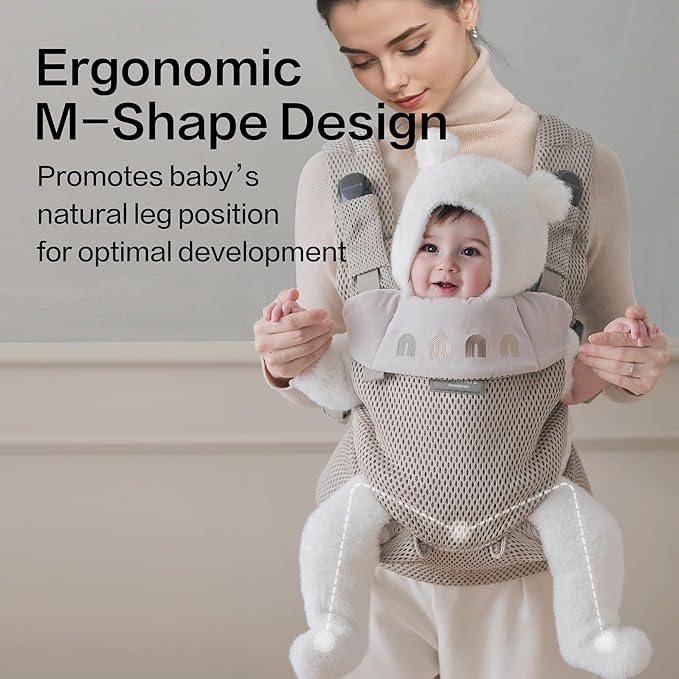 Rainbow Baby Carrier Newborn to Toddler, Breathable Mesh Baby Carrier with Adjustable Waist Rotary Knob, Enhanced Lumbar Support, Ergonomic, Sunshield,Lightweight Infant Carrier for 7-33 lbs