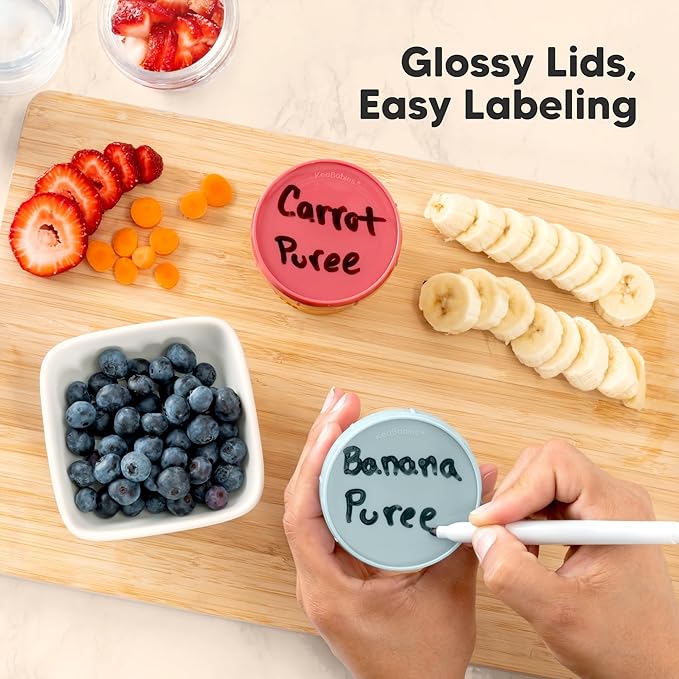 KeaBabies 4pk 8oz Glass Baby Food Containers with Lids - Leak-Proof, Microwavable Small Glass Jars, Baby Purees & Toddler Snack Storage Containers, BPA-Free, Dishwasher & Freezer Safe (Slate)