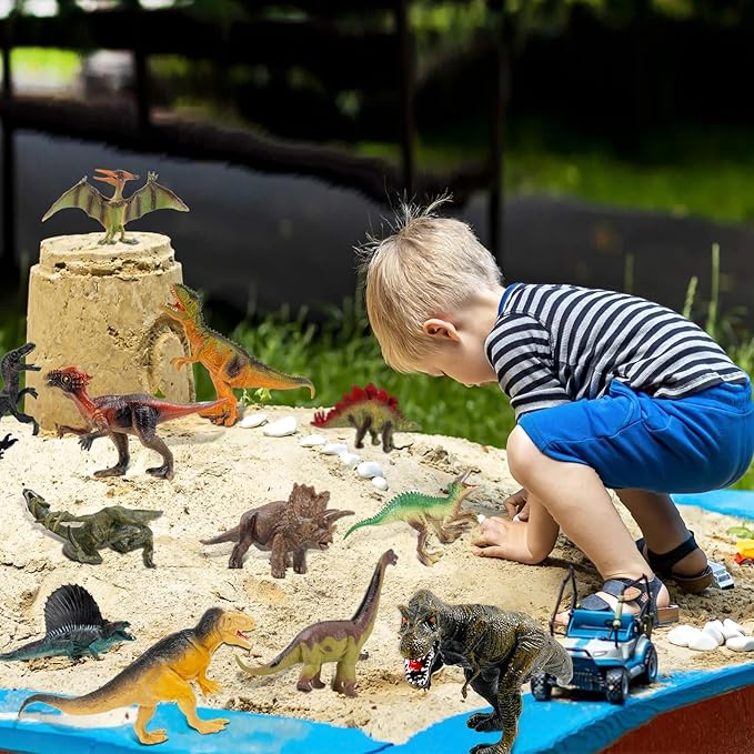 OuMuaMua Dinosaur Toys for Kids 3-5, 12 Pack Realistic Plastic Dinosaur Figure Set Including T-Rex, Stegosaurus, Monoclonius, Dino Toys for Boys 5-7 Party Favors, 6 to 7 Inch Large Size