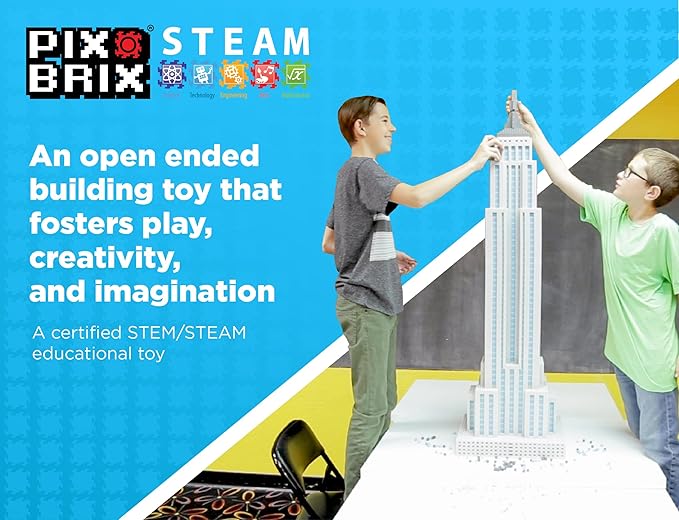 Pix Brix Pixel Art kit Puzzle Bucket - 1,500-Piece Kit with 11-Color Light Palette – Patented Interlocking Building Bricks for 2D and 3D Creations – STEM Toy for Ages 6+