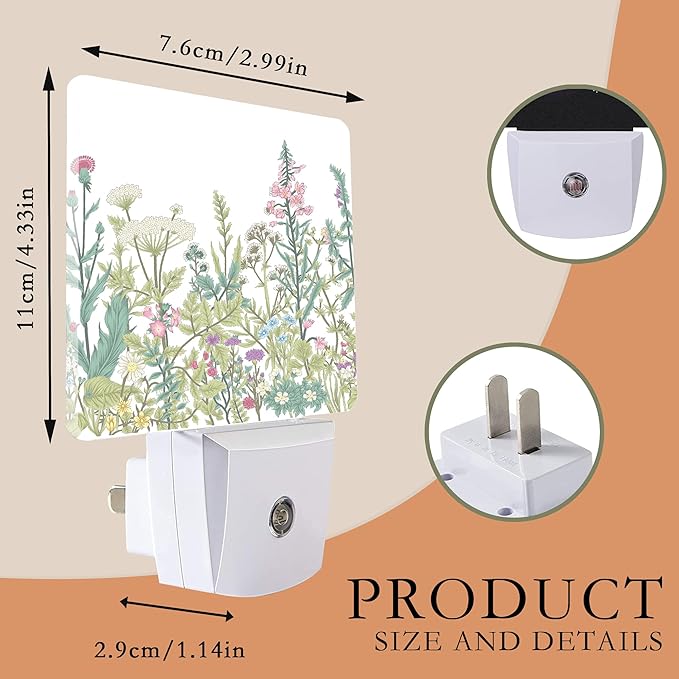 Night Light,Herbs and Wild Flowers Night Lights Plug into Wall for Boys Girls Bedroom Decorative Half Round Nightlight Led Lamp 0.5W Sleep Friendly