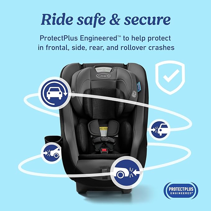 Graco Contender Slim Convertible Car Seat, West Point, Lightweight Travel Car Seat with Compact, Space-Saving Design, Rear-Facing 5–40 lbs, Forward-Facing 26.5–65 lbs, Easy to Transfer, FAA Approved