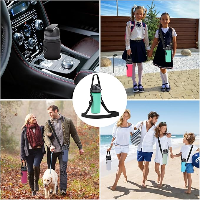 Neoprene Water Bottle Carrier Bag with Adjustable Shoulder Strap for Owala 24 OZ Tumbler, Insulated Water Bottle Cover for Owala FreeSip Insulated Water Bottle (Teal, 24 OZ)