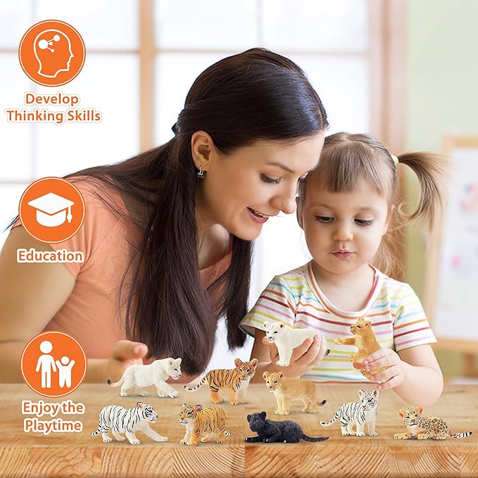 Toymany 12 Safari Animal Figurines, High Emulational Baby Plastic Zoo Animals, Lions Tigers Leopards Figure Toy Set, Easter Eggs Cake Toppers Christmas Birthday Gift for Kids Toddlers