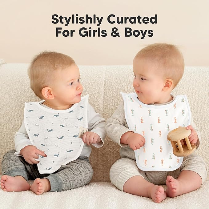 8-Pack Baby Bibs for Boys, Girls - Pullover Bibs for Drooling Teething Baby Girl & Boy Toddler, Newborn, Soft & Absorbent, Cute Colors, Large Torso Coverage Keep Infant Clean & Dry (Marine Muse)