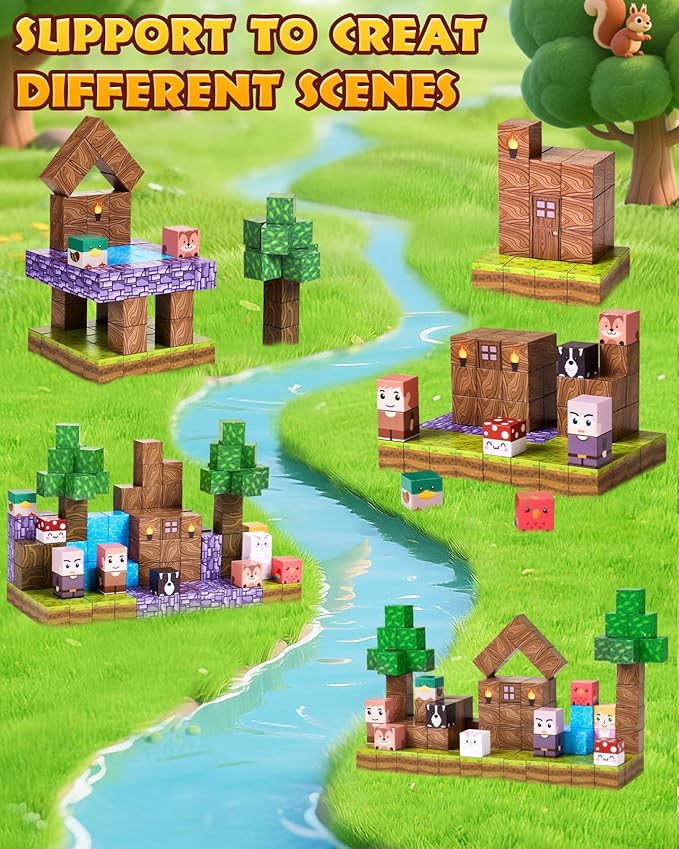 126PCS Magnetic Building Blocks: Forest Castle Magnetic Blocks Building Toys, Toddler Magnet Toys STEM Building Game Sensory Gift for Kids Ages 3 4 5 6 7 8 9+ Boys Girls Birthday Gifts