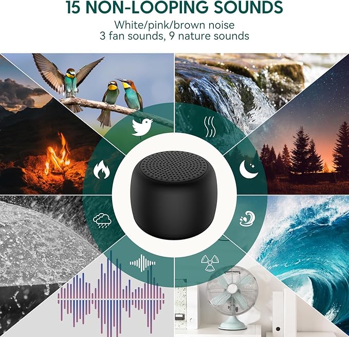Babelio White Noise Sound Machine for Adults Kids Baby, Mini, 15 Non-looping Sounds, Timer, Memory Function, Easy to Pocket and Travel