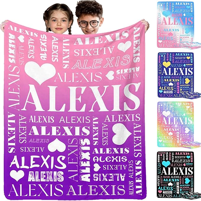 Artsadd Personalized Baby Blankets with Name for Kids Custom Gradient Blanket for Boys Girls Customized Name Nursery Bed Blanket for Daughter Son Birthday Christmas Graduation Baby Shower