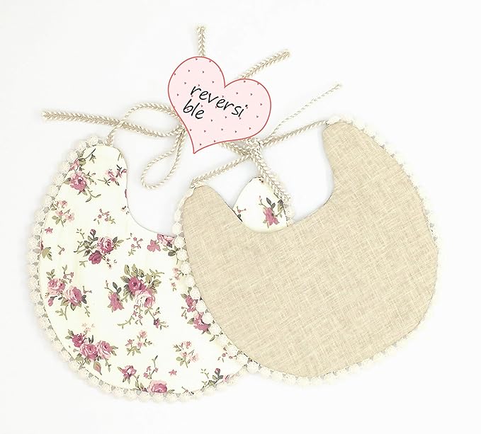 GZMM Baby Bib For Girls,Reversible Waterproof Handmade Natural Cotton Baby Drool Bib 0-12 months 2 Pack