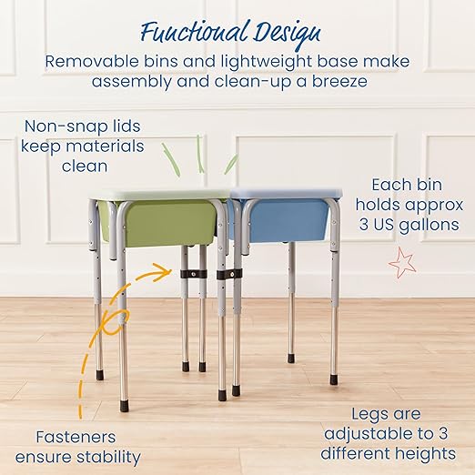 ECR4Kids 2-Station Sand and Water Adjustable Play Table, Sensory Bins, Fern Green/Powder Blue