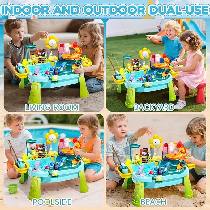 2026 Upgraded Toddler Sand Water Table Toy with Electric Water Pump, Kids Sand Water with Faucet/Play Food Accessories/Fishing Toy, Kitchen Play Sink Toys for Girl Boy Age 3+ (Blue)
