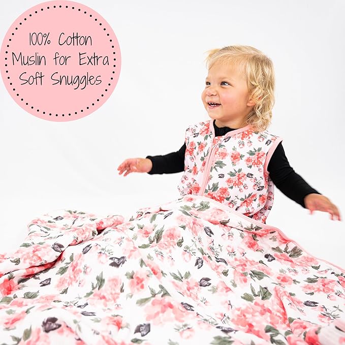 LollyBanks Muslin Baby Blanket 100% Organic Cotton, Muslin Quilt Lightweight, 6 Layers Soft Blanket for Girls, 47"x 47" Toddler Blankets, Nursery Receiving Blankets (Pink Peony Print)
