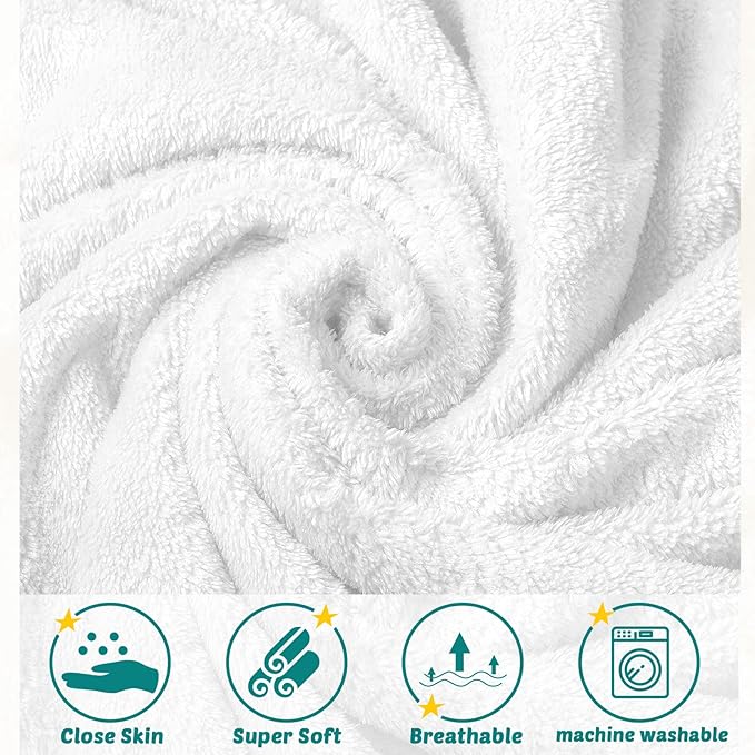 Chumia 6 Pack Baby Bath Towel Coral Fleece Soft Absorbent Newborn Hooded Towel for Kid 30 x 30 Inch Toddler Bath Blanket for Babies Infant Shower Gift(White)