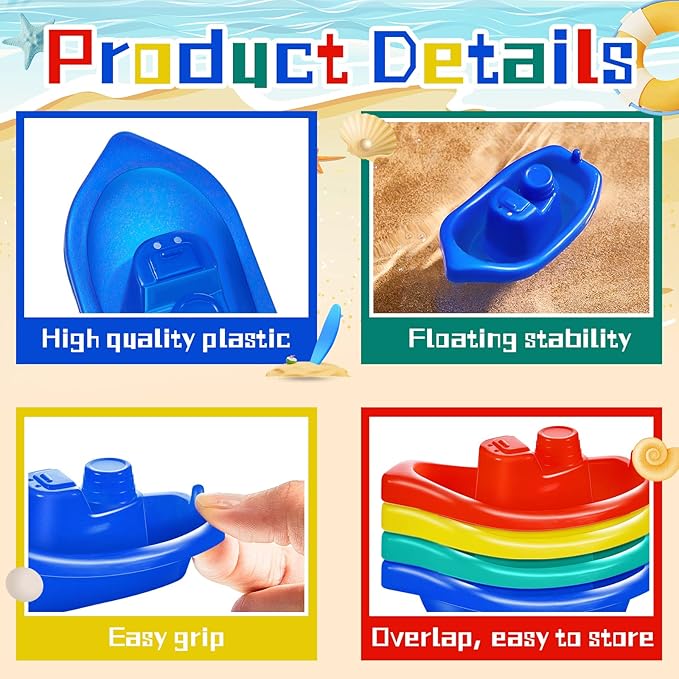 60 Pieces Little Boat Bath Boats Toy Bathtub Toys Stackable Boat Bath Toys Floating Plastic Pool and Bathtub Toys for Baby and Toddler Summer Water Toys, 4 Colors