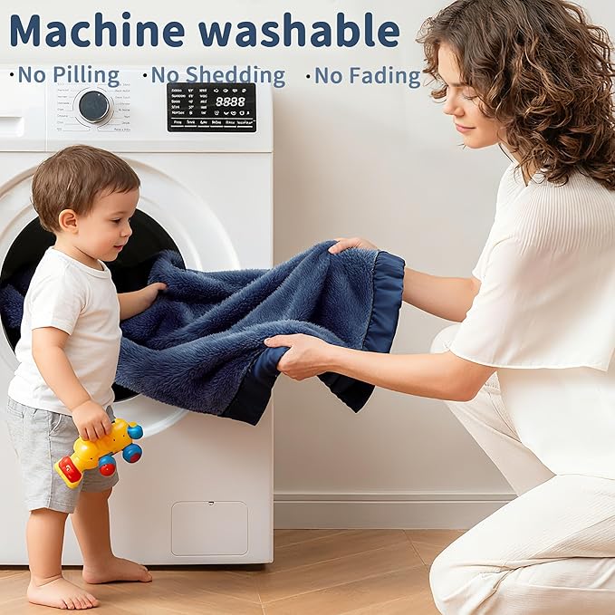 Pro Goleem Fleece Baby Blankets for Boys with 2 Inch Satin Trim, Super Soft Plush Receiving Blanket for Infant Toddler Newborn, Cozy 30x40 Inch Crib & Stroller Blanket (Navy Blue)