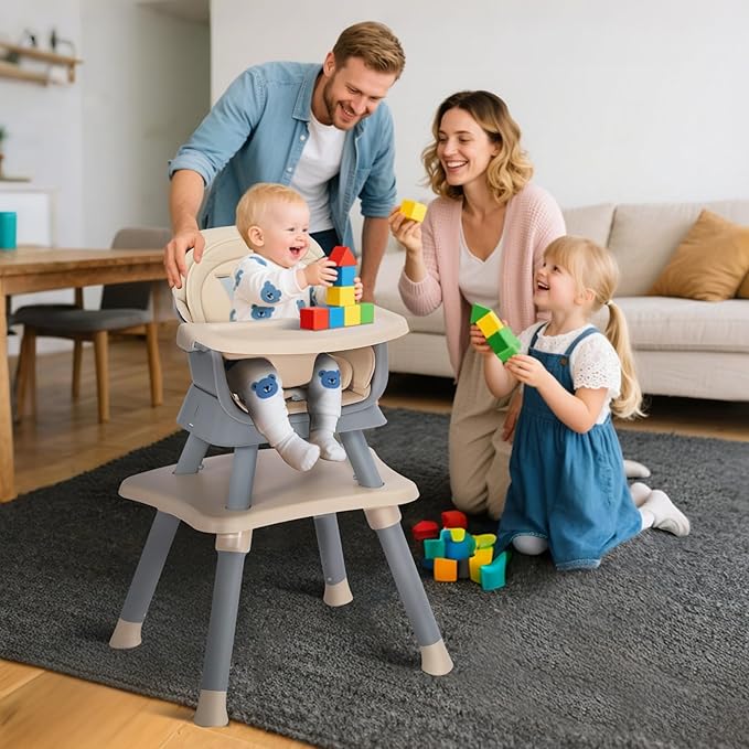 Baby High Chair, 8 in 1 Convertible Highchairs for Babies and Toddlers, Children Dining Booster Seat/Kids Building Block Table for Girls Boys, Baby Seat with Removable Tray, Khaki