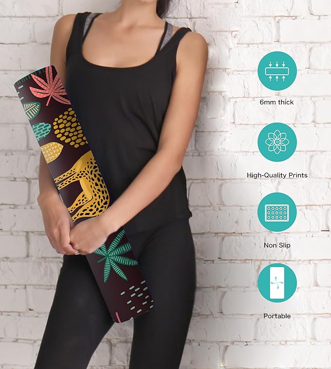 Non Slip Yoga Mat TPE Workout Mat for Men Women, Thick Workout Mat with Carrying Strap, Fitness Mats for Exercise, Yoga, Fitness, Pilates, Floor Workouts (72" x 24" x 6mm)