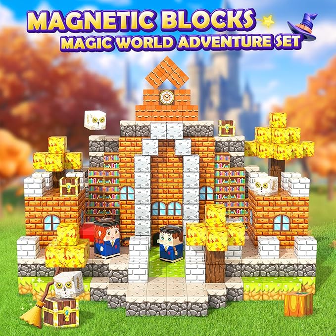 Magnetic Blocks - Build Mine Magnet World Magic World Adventure Set, 1’’ Magnet Cubes Kids Sensory Toys for Kids Age 3-5 5-7 8-12, Building Blocks Gift for 3 4 5 6 7 8 9 10 Year Old Boys & Girls