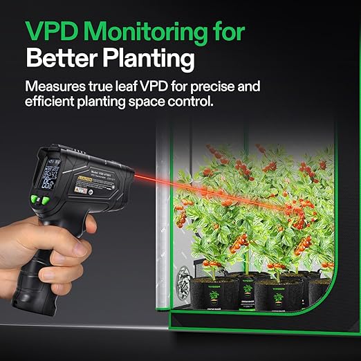 VIVOSUN VPD Thermometer, Handheld Environmental Monitor, Precision Infrared Laser Thermometer Gun with Adjustable Emissivity, Leaf VPD and Temperature Monitoring for Plants, Grow Tents, HVAC