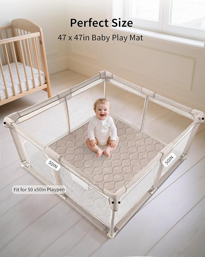 Fortella Play Mat for Baby, Soft Foam Floor Pads, 47"x47" Tummy Time Play mat for Infant and Toddler, Portable Foldable Puzzle Mat for Nursery, Outdoor Yard or Playpen (Forest Taupe)