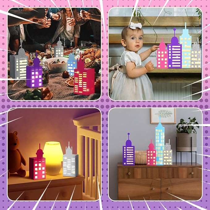 15 Pcs Hero Party Favor Boxes Skyscraper 3D City Box Skyline Buildings Heroes Candy Goodies Boxes Hero Theme Centerpiece Decorations Birthday Party Supplies (Fresh Color)