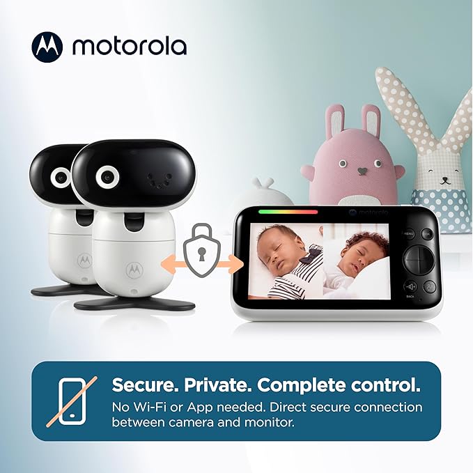 Motorola Nursery Video Baby Monitor with 2 Cameras, 5" Screen HD, No WiFi, Wall Mount, Long Range, 2-Way Audio, Temperature Sensor, Motorized, Lullabies, Cry Detection, PIP1610-2 HD