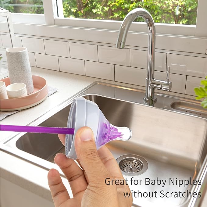 A-Brush Silicone Bottle Cleaner Brush, 2 Piece Set, Flexible, Long Handle - Water Bottle Cleaner, Baby Bottle Nipple Brush for Plastic & Glass, BPA-Free Dish Washing Brush A2S Protection