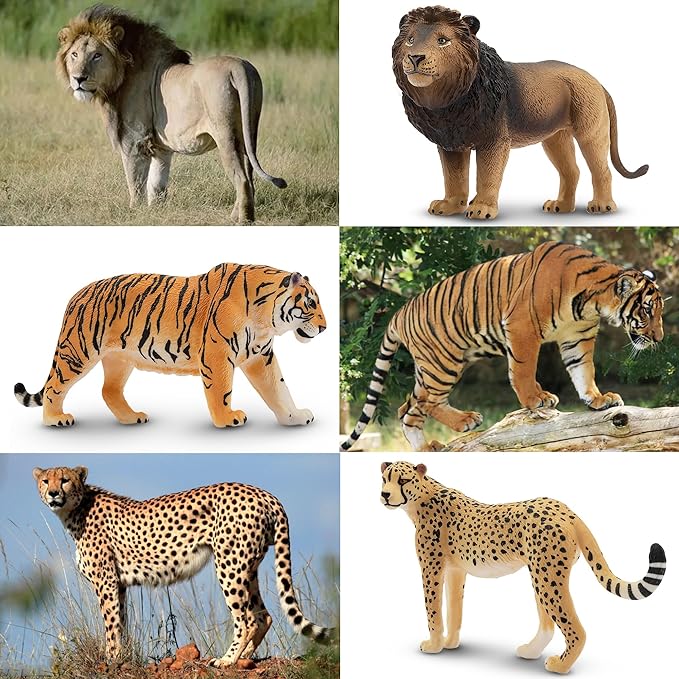 Toymany 8PCS 2-5" Plastic Jungle Animals Figures Playset Includes Baby Animals, Realistic Lion, Tiger, Cheetah, Leopard Figurines with Cubs, Cake Toppers Christmas Birthday Toy Gift for Kids Toddlers